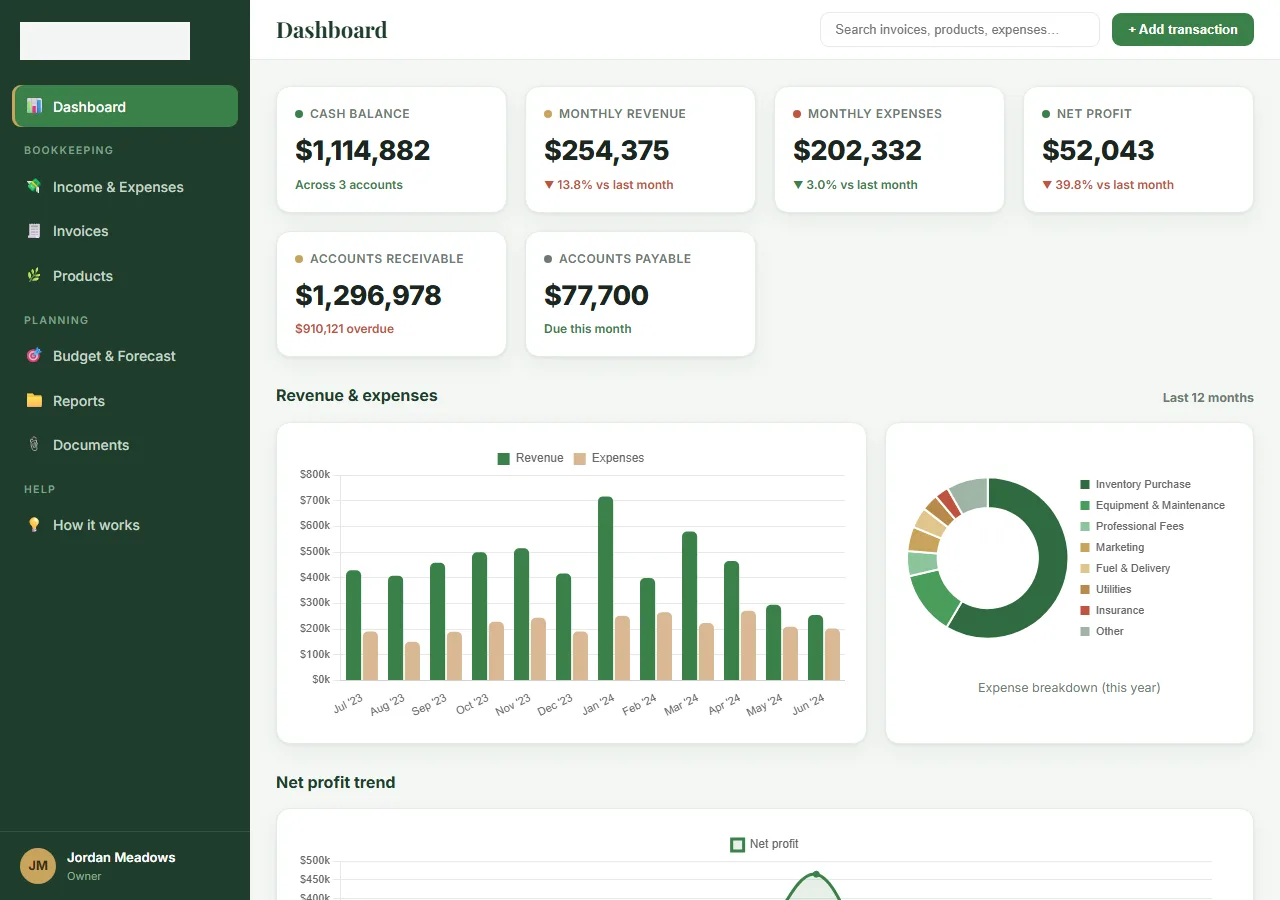 Screenshot of Greener Grass Finance, built with LaunchPad