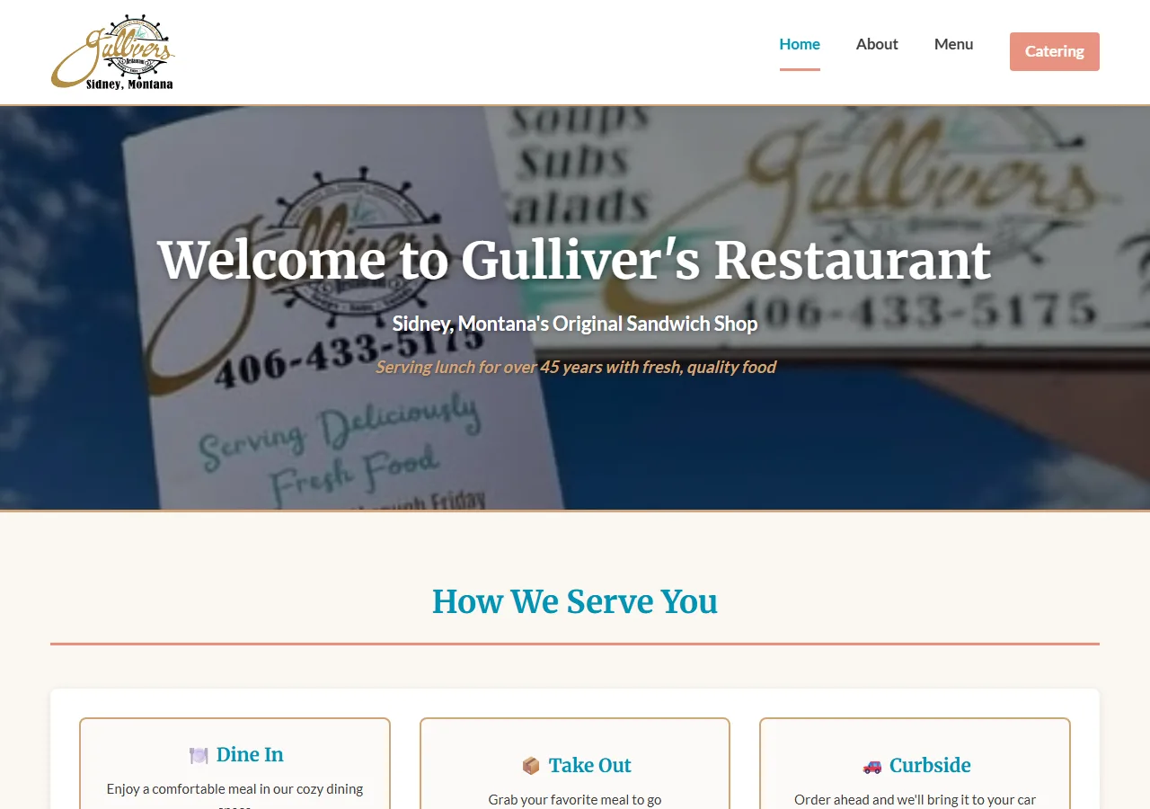 Gulliver's Restaurant website, built with LaunchPad